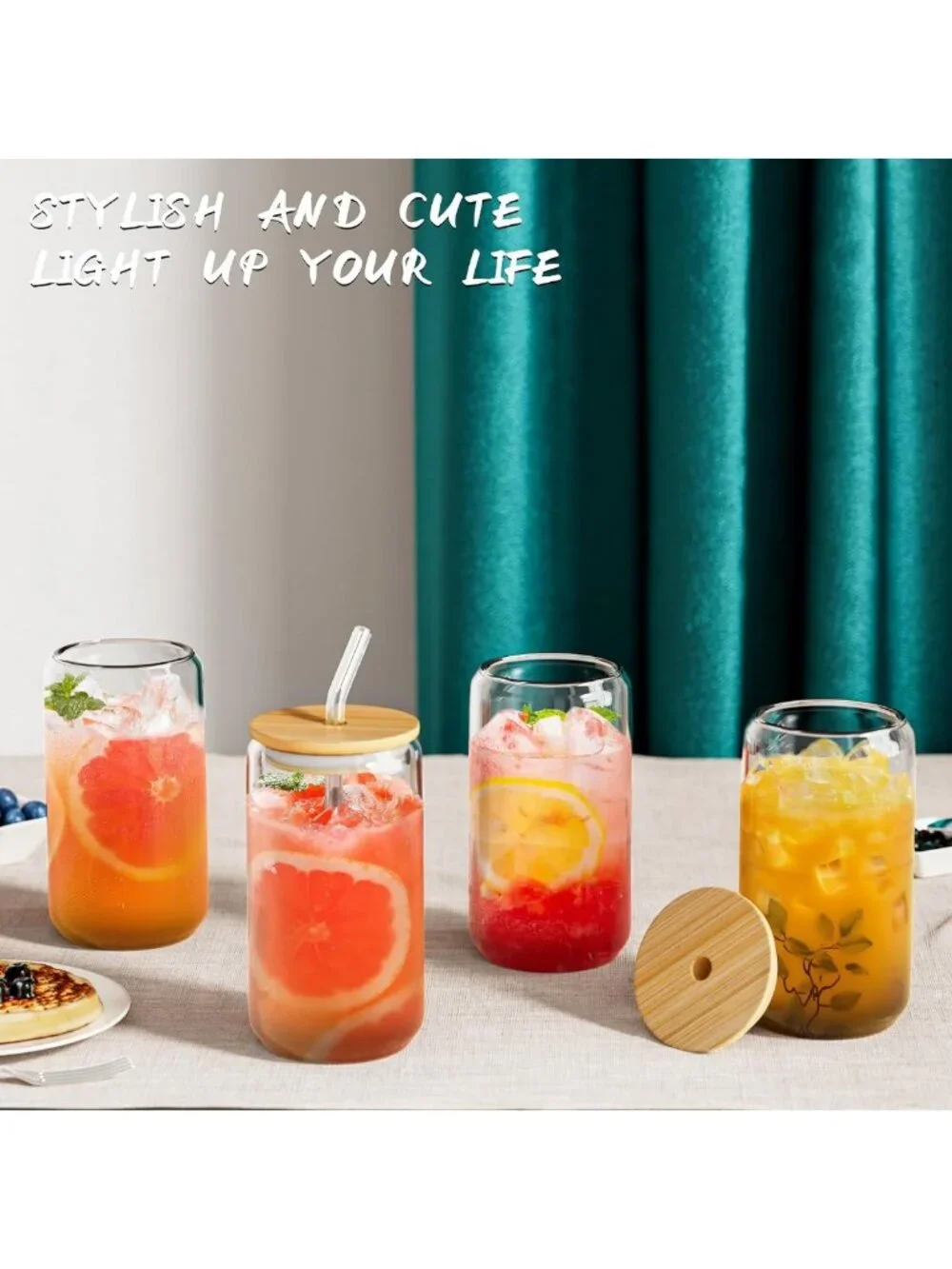 12Pcs Reusable Glass Tumblers with Bamboo Lids & Straws | 16oz Iced Coffee, Tea